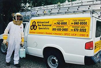 Catalina bee removal service truck and employee